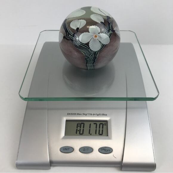 Orient & Flume White Flower on Branches Lampwork 1981 Paperweight Signed Sillars - Picture 13 of 16